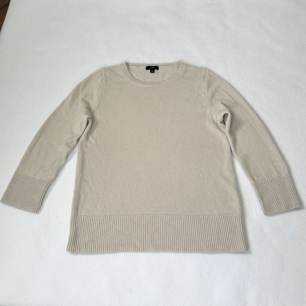 J. Crew Wool Cashmere Blend Oversized Crew Neck Sweater Size XS Cream Oatmeal - Picture 10 of 10